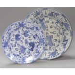 Two Japanese Arita blue and white dishes, late 17th/early 18th century, tallest 35cm