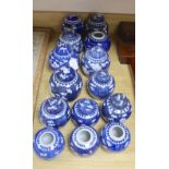 Fourteen Chinese blue and white prunus jars some with covers