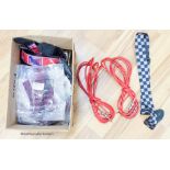 A quantity of guitar leads, straps, picks etc