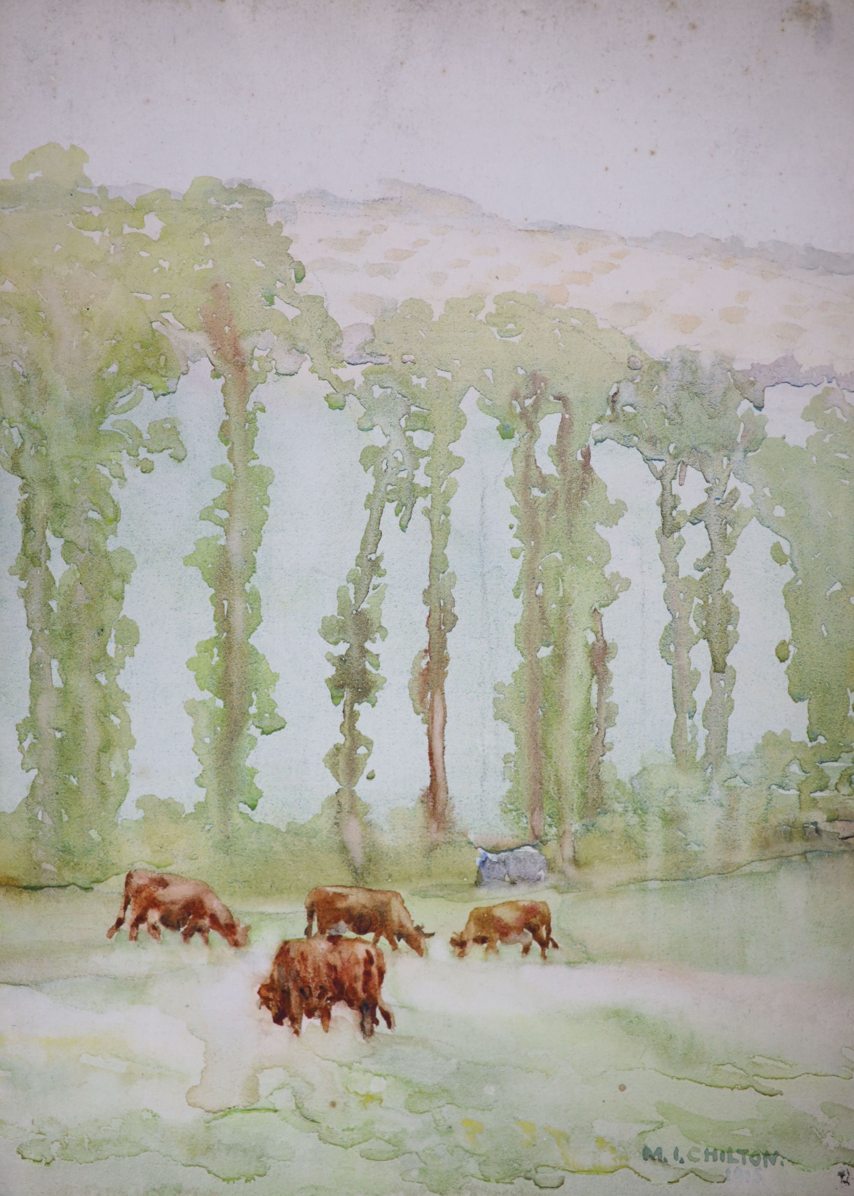 Two small unframed watercolours; Margaret Isabel Chilton ‘Cornish Elms’ and E.Gaddes, farmer beside - Image 2 of 3