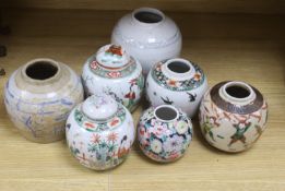 Seven Chinese porcelain or stoneware jars, 19th/20th century