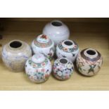 Seven Chinese porcelain or stoneware jars, 19th/20th century