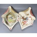 A pair of Victorian earthenware dessert dishes, decorated with birds and flowers, length