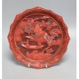 A Chinese composition and lacquer dish, 25cm