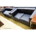 A Corbusier style black leather and chrome three seater and two seater settee, larger length 180cm,