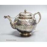 A late 18th/early 19th century Swedish? embossed white metal teapot, 13.5cm, gross 11.5oz