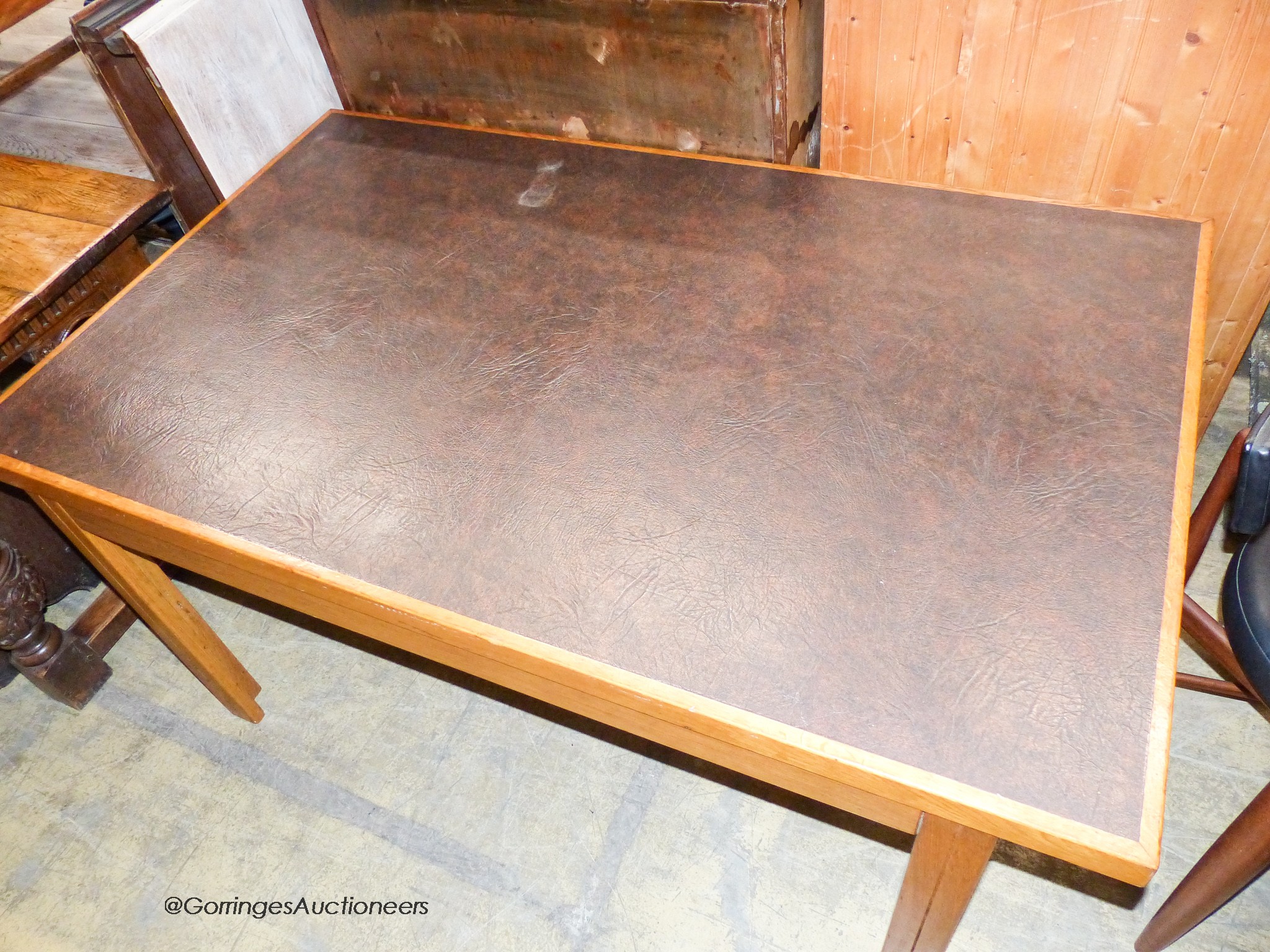 A mid century design Moss & Co rectangular oak writing table circa 1960, length 156cm, depth 95cm, - Image 2 of 2