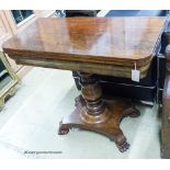 A 19th century rectangular mahogany folding card table, width 89cm, depth 44cm, height 78cm