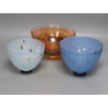 Three Kosta Boda art glass bowls, signed, diameter 21cm