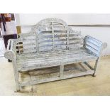 A weathered teak Lutchens style garden bench, length 166cm, depth 57cm, height 100cm