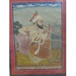 Sikh School, watercolour and gouache, Nobleman smoking a huqqa pipe, 26 x 19cm, unframed