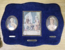 A group of three portrait miniatures, Louis XVI, Marie Antoinette & Monsieur Gillotine, largest 13.