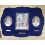 A group of three portrait miniatures, Louis XVI, Marie Antoinette & Monsieur Gillotine, largest 13.