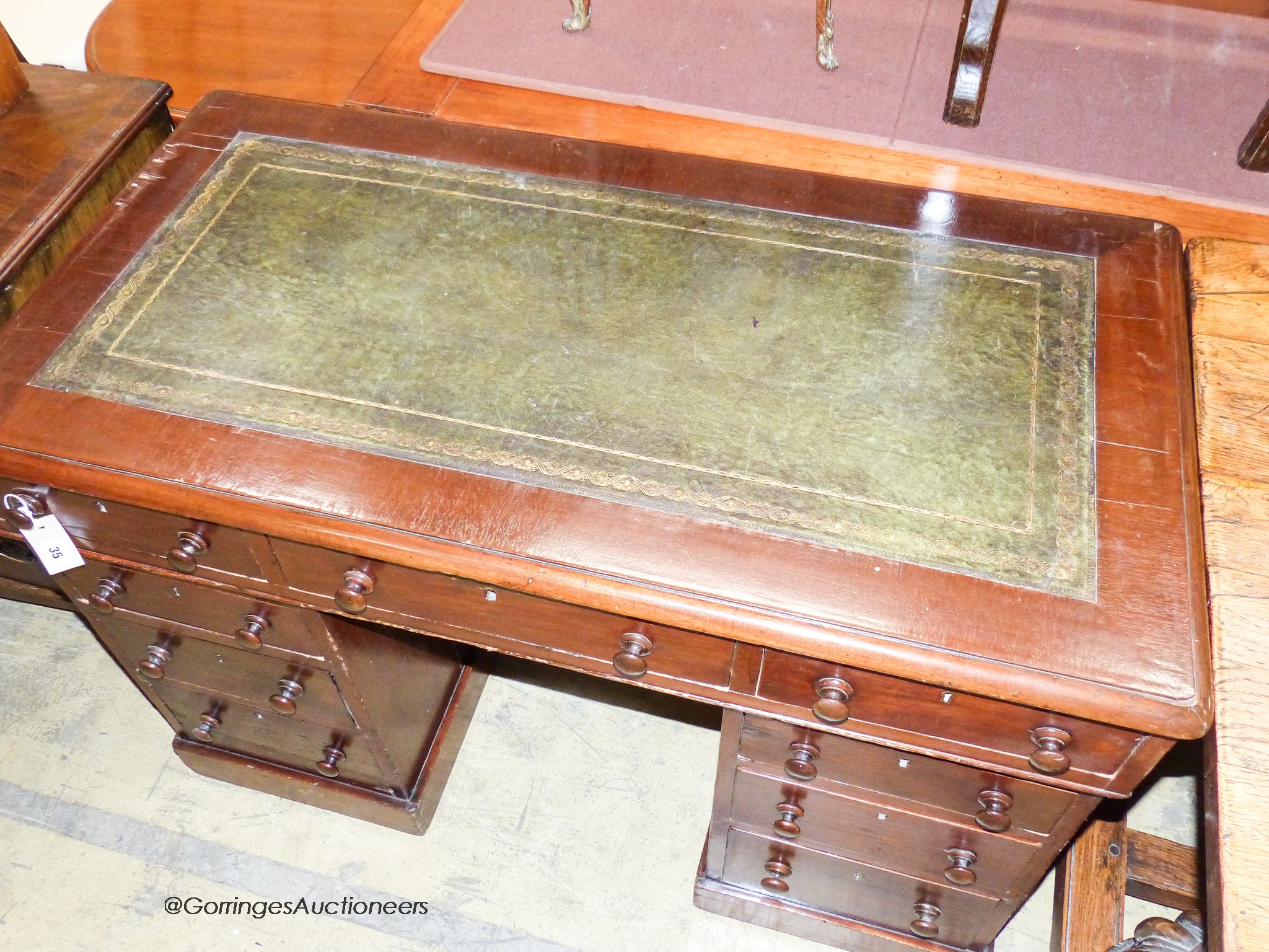 A Victorian mahogany pedestal desk, length 115cm, depth 61cm, height 79cm - Image 2 of 4