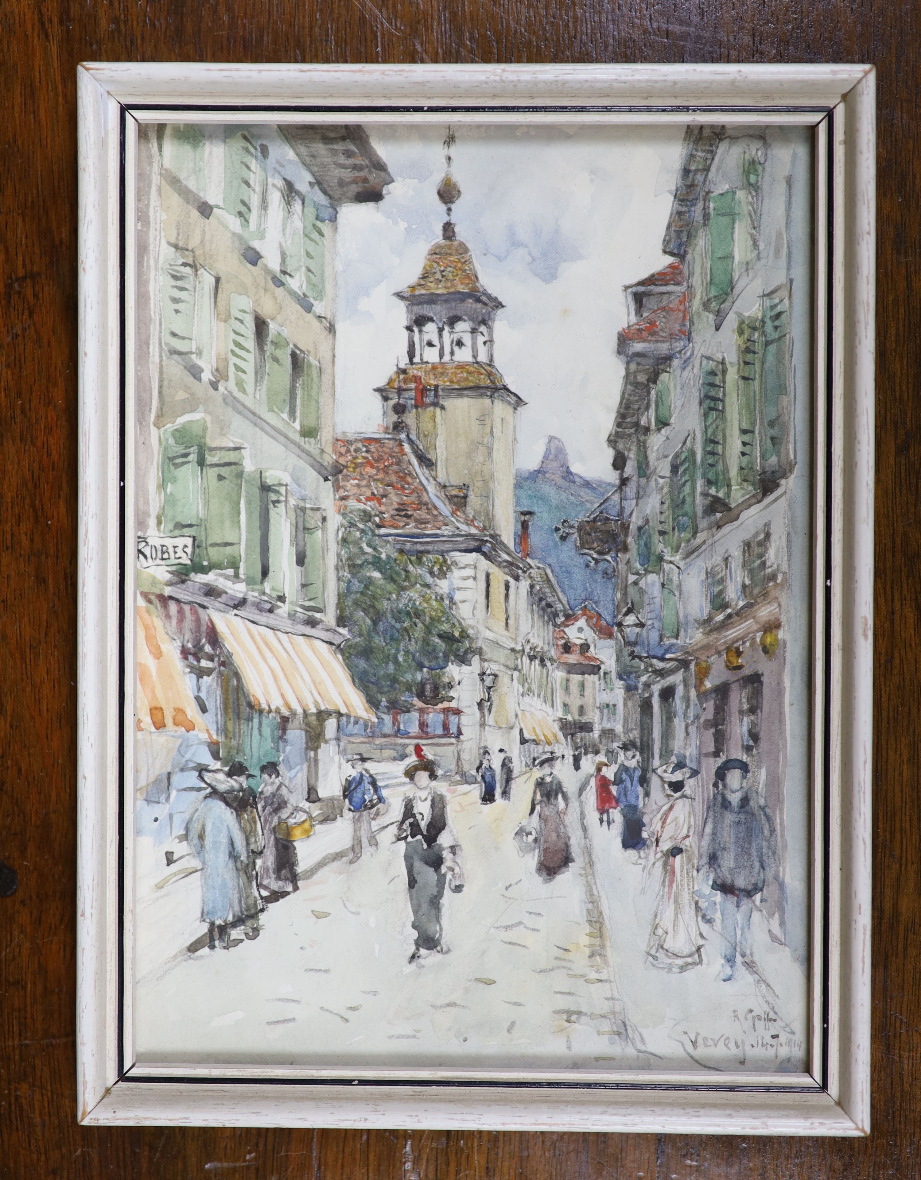 Robert Goff (1837-1922), watercolour, Vevey, signed and dated 1914, 18 x 12.5cm. - Image 2 of 3