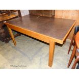 A mid century design Moss & Co rectangular oak writing table circa 1960, length 156cm, depth 95cm,