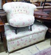 A late Victorian upholstered ottoman, length 112cm, depth 58cm, height 48cm together with a