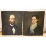 19th century Continental school, pair of oils on canvas, portrait of a lady and gentlemen, 61 x 50