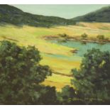 B. Anton Hoffmann, oil on card, Landscape with lake and trees, signed, 30 x 33cm.