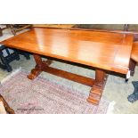 An 18th century style rectangular hardwood refectory dining table, length 185cm, depth 81cm, height
