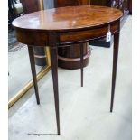 An early 19th century and later oval mahogany table, width 65cm, depth 49cm, height 67cm