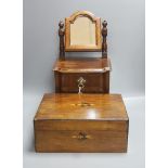 A Victorian walnut workbox and a miniature mahogany chest, height 42cm