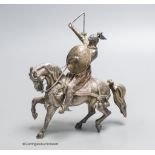 A modern free standing cast silver model of a Knight on horseback, SMD Castings, London, 1972,