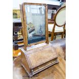 An 18th century style burr walnut toilet mirror with bureau base, width 39cm, depth 23cm, height