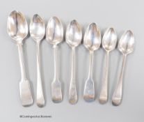 Seven assorted 18th & 19th century Scottish provincial silver Aberdeen teaspoons, (James Erskine(