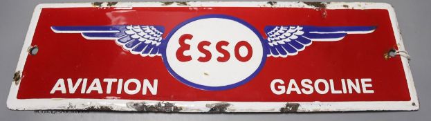 An Esso Aviation Gasoline enamel sign, 14 x 43cmShallow chips around border as clearly seen in