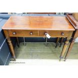 A Victorian mahogany two drawer side table, width 98cm, depth 45cm, height 74cm