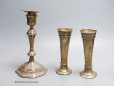 A George V silver mounted candlestick, William Hutton & Sons, Sheffield, 1912, height 20.5cm,