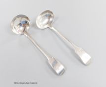 Two 19th century Scottish provincial silver fiddle pattern toddy ladles, George Elder, Banff, c.