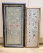 A Chinese embroidered sleeve band and a pair of embroidered sleeve bands (in one frame), largest 64