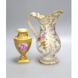 A 19th century Sevres floral and gilt painted jug and vase, tallest 24cm