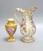 A 19th century Sevres floral and gilt painted jug and vase, tallest 24cm