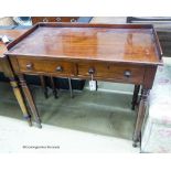 A Victorian mahogany two drawer side table, width 89cm, depth 47cm, height 79cm