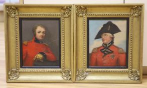 19th century English School, pair of oils on canvas, portraits of army officers 24 x 19 cm.