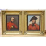 19th century English School, pair of oils on canvas, portraits of army officers 24 x 19 cm.