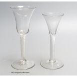 A Georgian air twist stem wine glass and an air twist stem drawn trumpet ale glass, c.1750, tallest