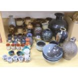 A collection of Studio pottery vases and a Bellarmine