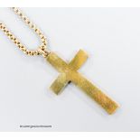 A hollow yellow metal cross pendant, 53mm, together with an Edwardian yellow metal choker chain,