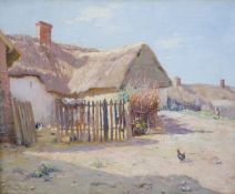 René-Louis Chrétien (French, 1867-1942)Chickens in a farmyardOil on canvassigned37 x 45cm.