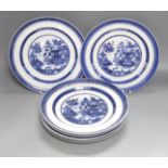 A set of seven 19th century Chinese blue and white plates, diameter 25cm