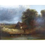 Patrick Naysmyth (1787-1831), oil on board, Figures beside a cottage in a landscape, signed, 17 x