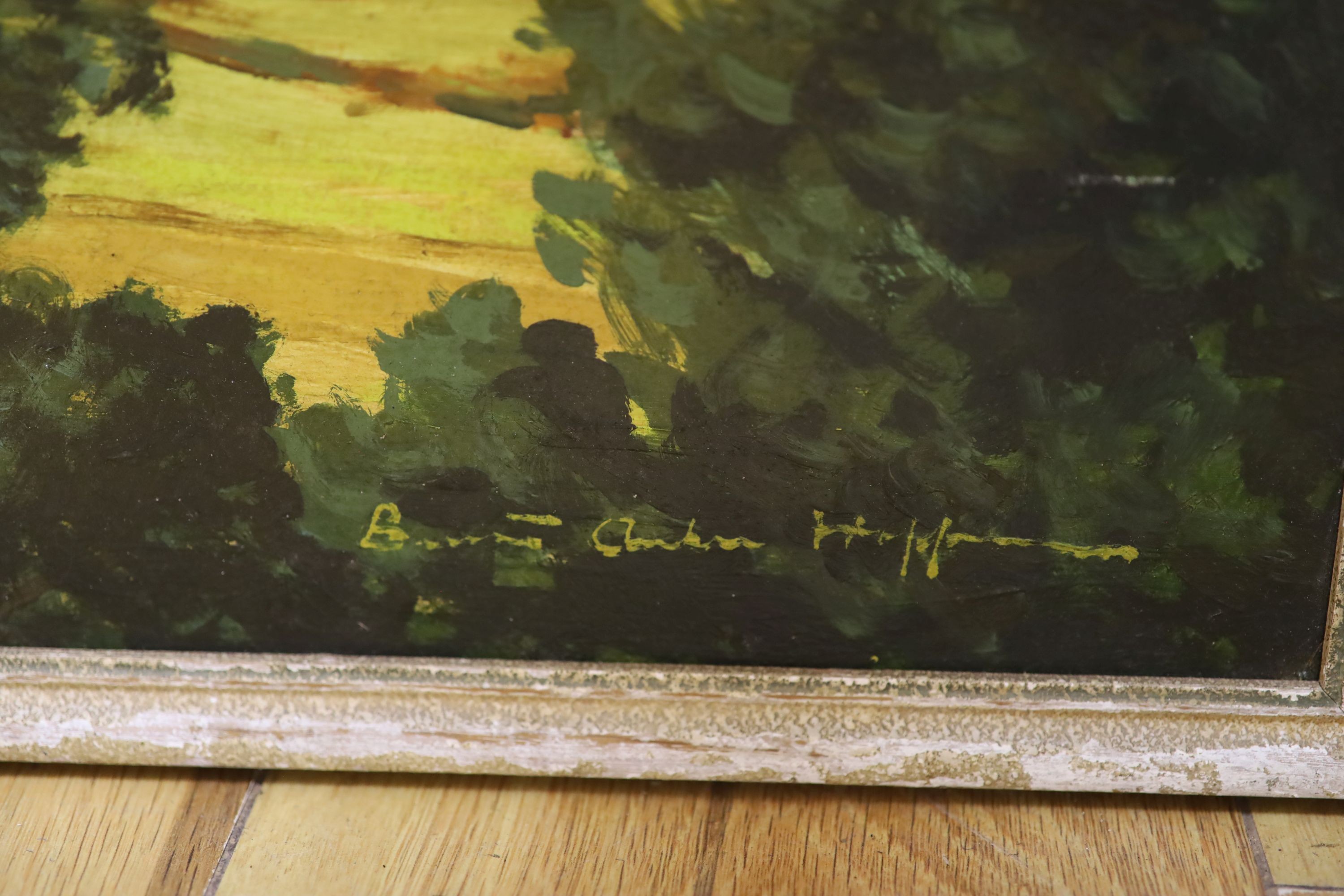 B. Anton Hoffmann, oil on card, Landscape with lake and trees, signed, 30 x 33cm. - Image 3 of 3