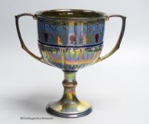 A Pilkingtons Royal Lancastrian lustre loving cup, monogram for Gordon M Forsyth, height 24cm (a.