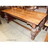 An Elizabethan style rectangular oak refectory dining table, width 198cm, depth 77cm, height 78cm