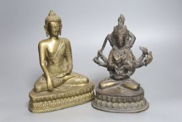 A bronze tantric figure of a Bodhisattva, 19.5cm and a similar figure of Buddha