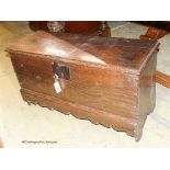 A late 17th / early 18th century small oak six-plank coffer, length 92cm, depth 34cm, height 49cm